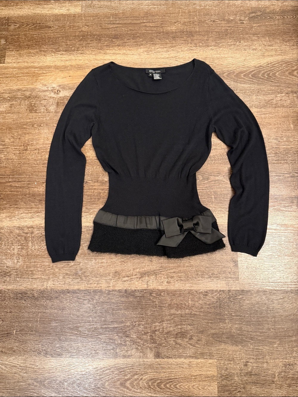 Etcetera Black Long-Sleeve Bow-Waist Knit Top